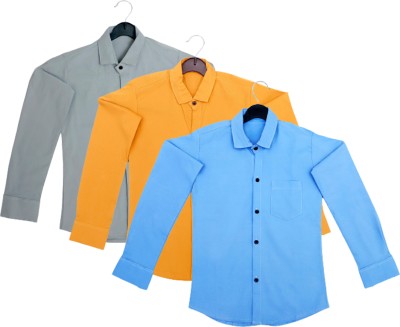 shloky Boys Solid Casual Light Blue, Yellow, Grey Shirt(Pack of 3)