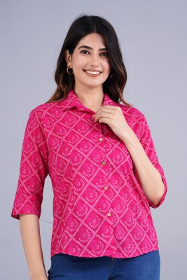 ATTiREZiLLA Women Printed Casual Pink Shirt