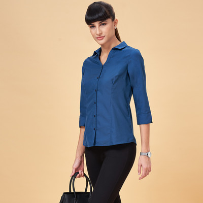 Annabelle by Pantaloons Women Solid Formal Blue Shirt