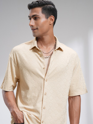 LOCOMOTIVE Men Self Design Casual Beige Shirt