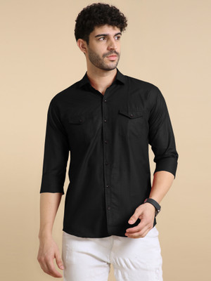 Ethnic Trendz Men Solid Casual Black Shirt