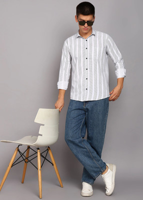 VIHANI Men Striped Casual White Shirt