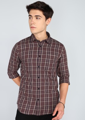 FLYING MACHINE Men Checkered Casual Brown Shirt