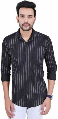 Modernity Men Striped Casual White, Black Shirt