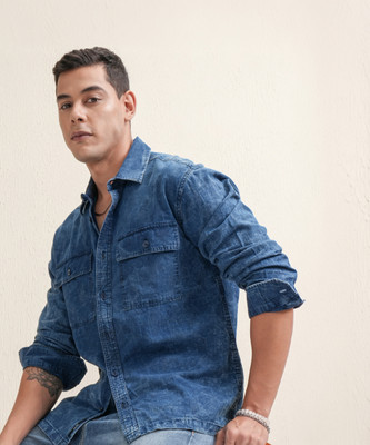 LOCOMOTIVE Men Floral Print Casual Blue Shirt