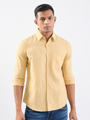 Spykar Men Solid Casual Yellow Shirt