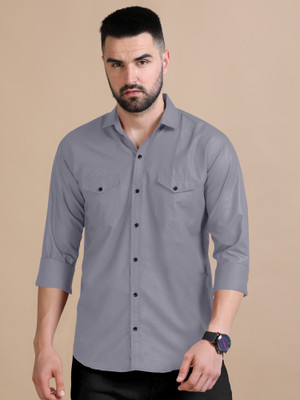 VTEXX Men Solid Casual Grey Shirt