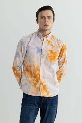 Snitch Men Dyed/Ombre Casual Orange Shirt