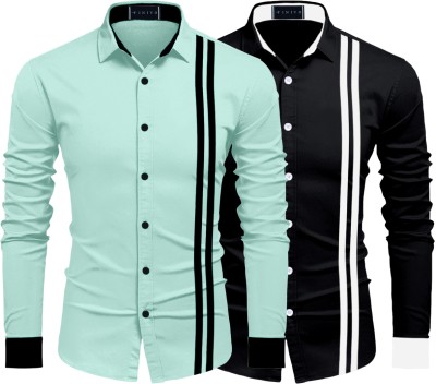 FINIVO FASHION Men Striped Casual Light Blue, Black Shirt(Pack of 2)