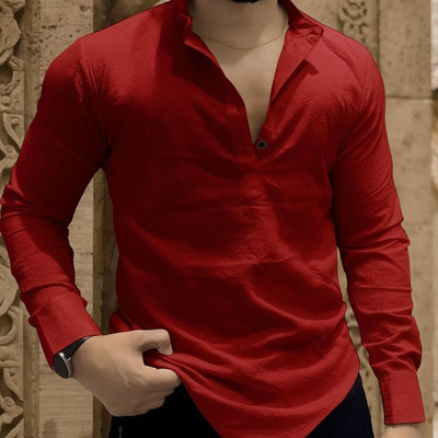 LEVIDE Men Self Design Casual Maroon Shirt