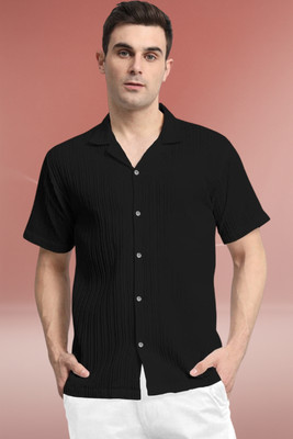 A DEEMOON TREND Men Self Design Casual Black Shirt