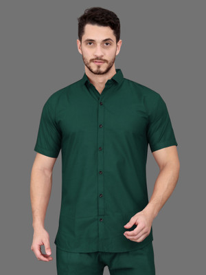DUBAIFASHION Men Solid Casual Dark Green Shirt