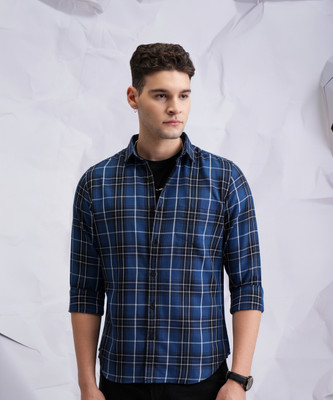 KETCH Men Checkered Casual Blue Shirt