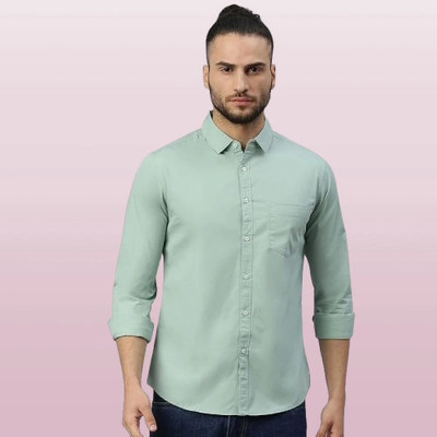The style grove Men Solid Formal Light Green Shirt