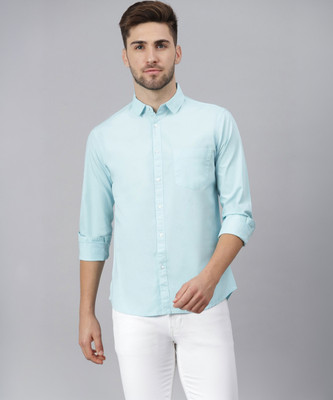 Dennis Lingo Men Solid Casual Light Blue Shirt