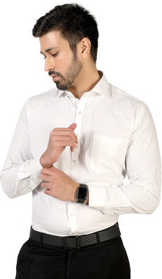 GESSATI Men Self Design Formal White Shirt