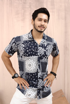 Kayra Enterprise Men Printed Casual Blue Shirt