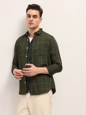 THE BEAR HOUSE Men Checkered Casual Dark Green Shirt