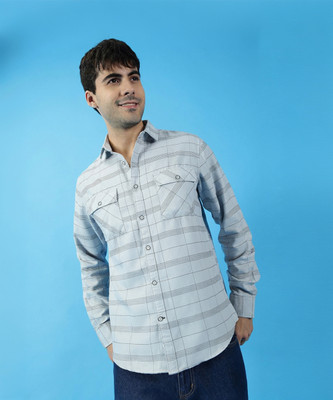 Mast & Harbour Men Checkered Casual Grey Shirt