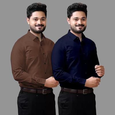 LYZOO FASHION Men Solid Formal Multicolor Shirt(Pack of 2)