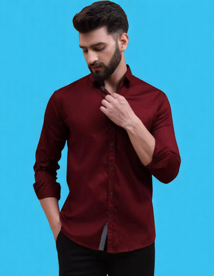 Mantratextile Hubb Men Self Design Casual Maroon Shirt(Pack of 2)