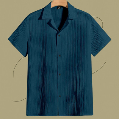 Look Trendy Men Self Design Casual Blue Shirt