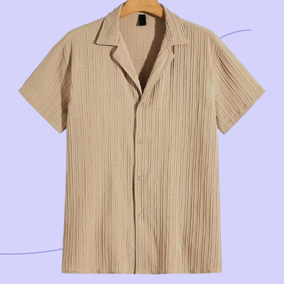 Look Trendy Men Self Design Casual Beige Shirt