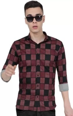 Black Deer Men Checkered Casual Red Shirt