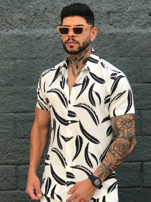 Marmic Fab Men Printed Casual White Shirt