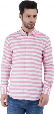 Saraai Men Striped Casual Pink, White Shirt