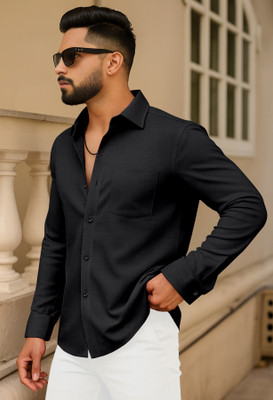 AITAVIKOVERSEAS Men Solid Casual Black Shirt