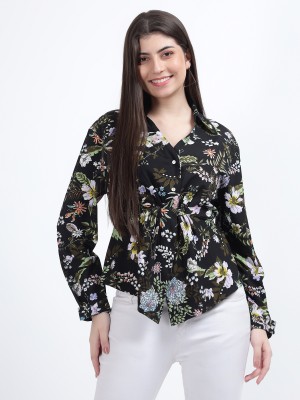 DRAPE AND DAZZLE Women Floral Print Casual Black Shirt