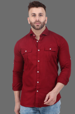 Last Exit Lifestyle Men Solid Casual Red Shirt
