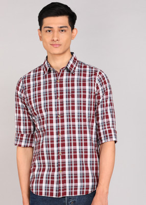 WROGN Men Checkered Casual Maroon Shirt