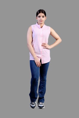 ADDICTED ATTIRE Women Striped Casual Pink, White Shirt