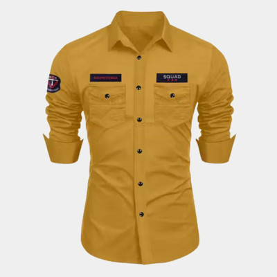 wearxture Men Solid Casual Yellow Shirt