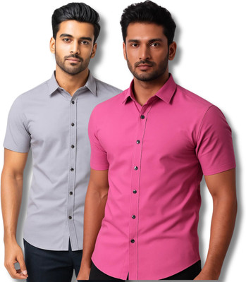 RAREMARK Men Solid Formal Grey, Multicolor Shirt(Pack of 2)
