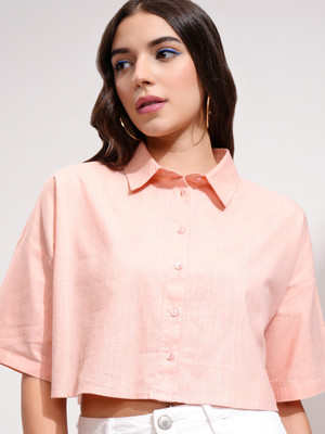 Tokyo Talkies Women Solid Casual Pink Shirt