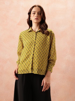 all about you Women Printed Casual Yellow Shirt