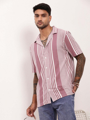 SHOWOFFFF Men Striped Casual Purple Shirt