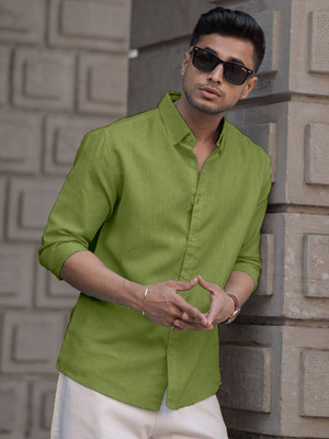 Yanthhi Men Solid Casual Light Green Shirt