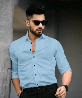 SKY BLUE ENTERPRISE Men Solid Casual Light Blue Shirt