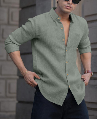 KE CREATION Men Solid Casual Grey Shirt