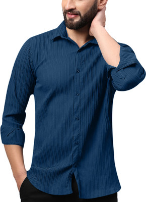 Filohevis Men Self Design Casual Dark Blue Shirt
