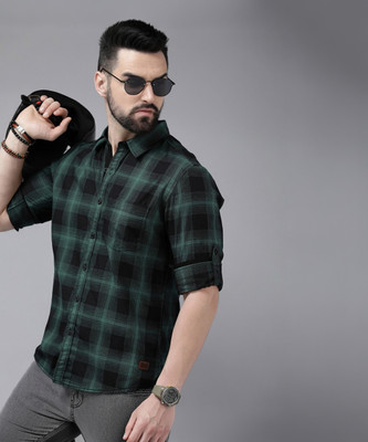 Roadster Men Checkered Casual Black Shirt