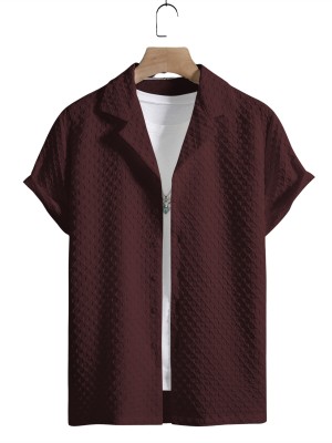 KHANJAN FASHION Men Self Design, Checkered Casual Maroon Shirt
