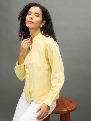 Club York Women Solid Casual Yellow Shirt