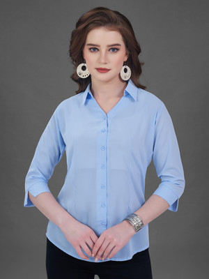 kevara Women Solid Casual Light Blue Shirt