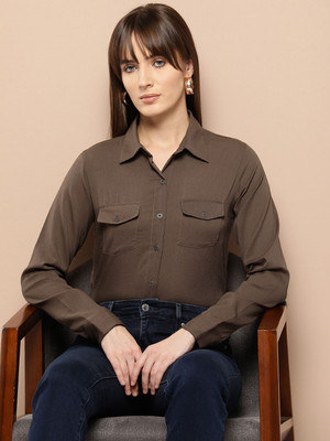 CHEMISTRY Women Solid Casual Brown Shirt