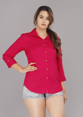 Demirner Women Solid Casual Pink Shirt